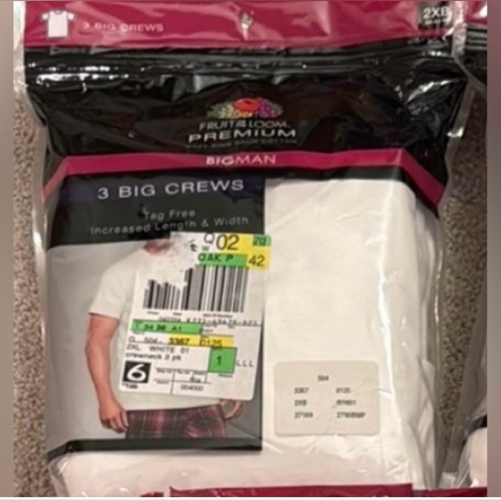 Fruit of the Loom 2XB Men’s Premium Big Man Crew Neck T-Shirts 3 Pack White NIP